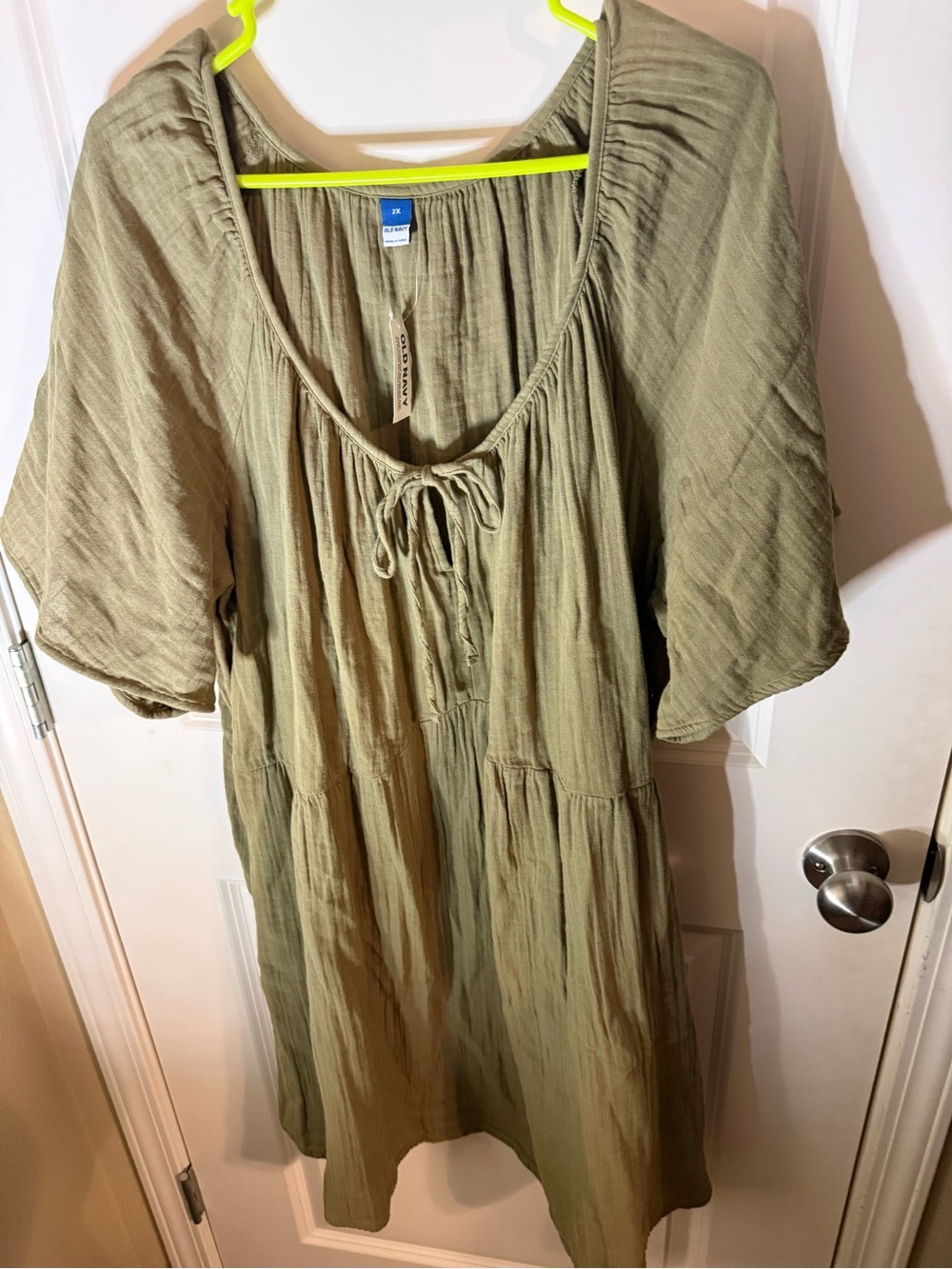 Old Navy 2X Olive Green Gauze Tiered Mini Dress NWT